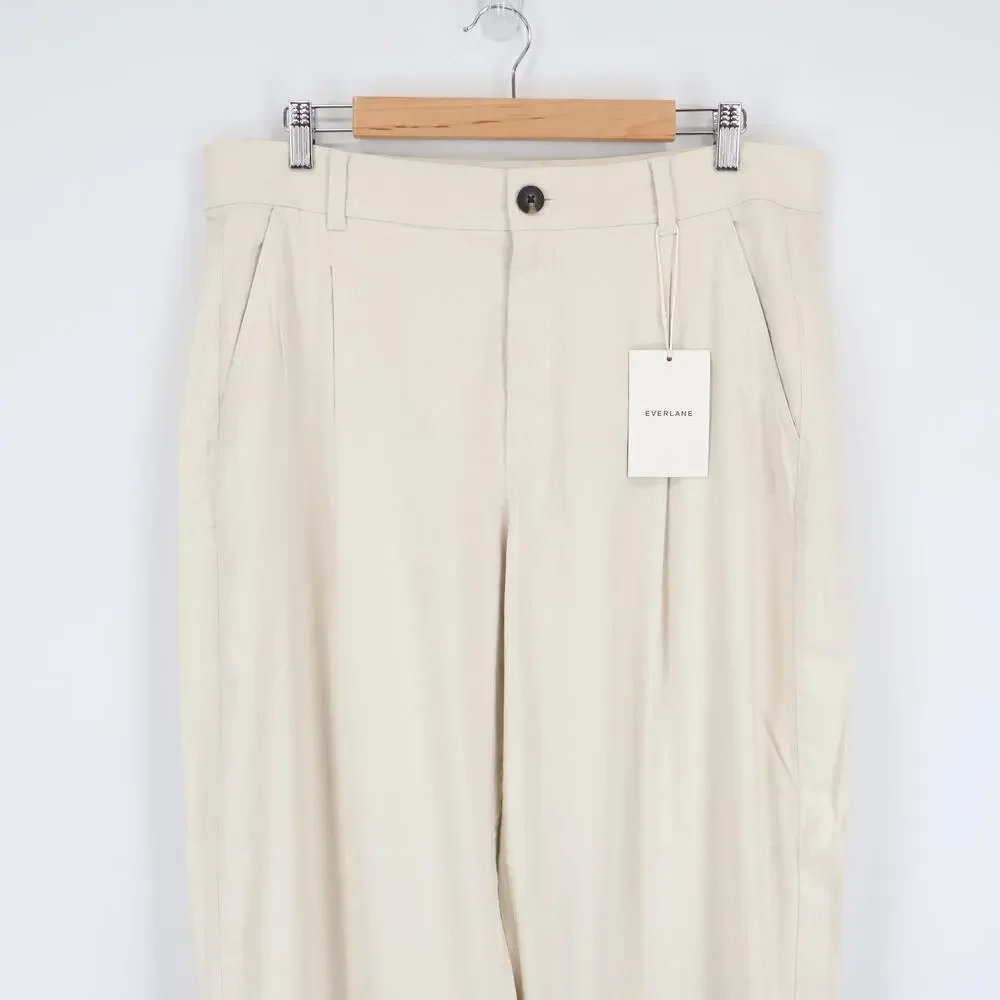 NWT Everlane The Everywhere Pant In Stretch Linen High-Rise Birch Tan Size 14
